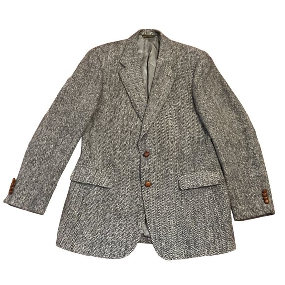 Vtg Harris Tweed Sport Coat Sz 44XXL Black Gray Handwoven 100% Scottish Wool - Picture 1 of 9